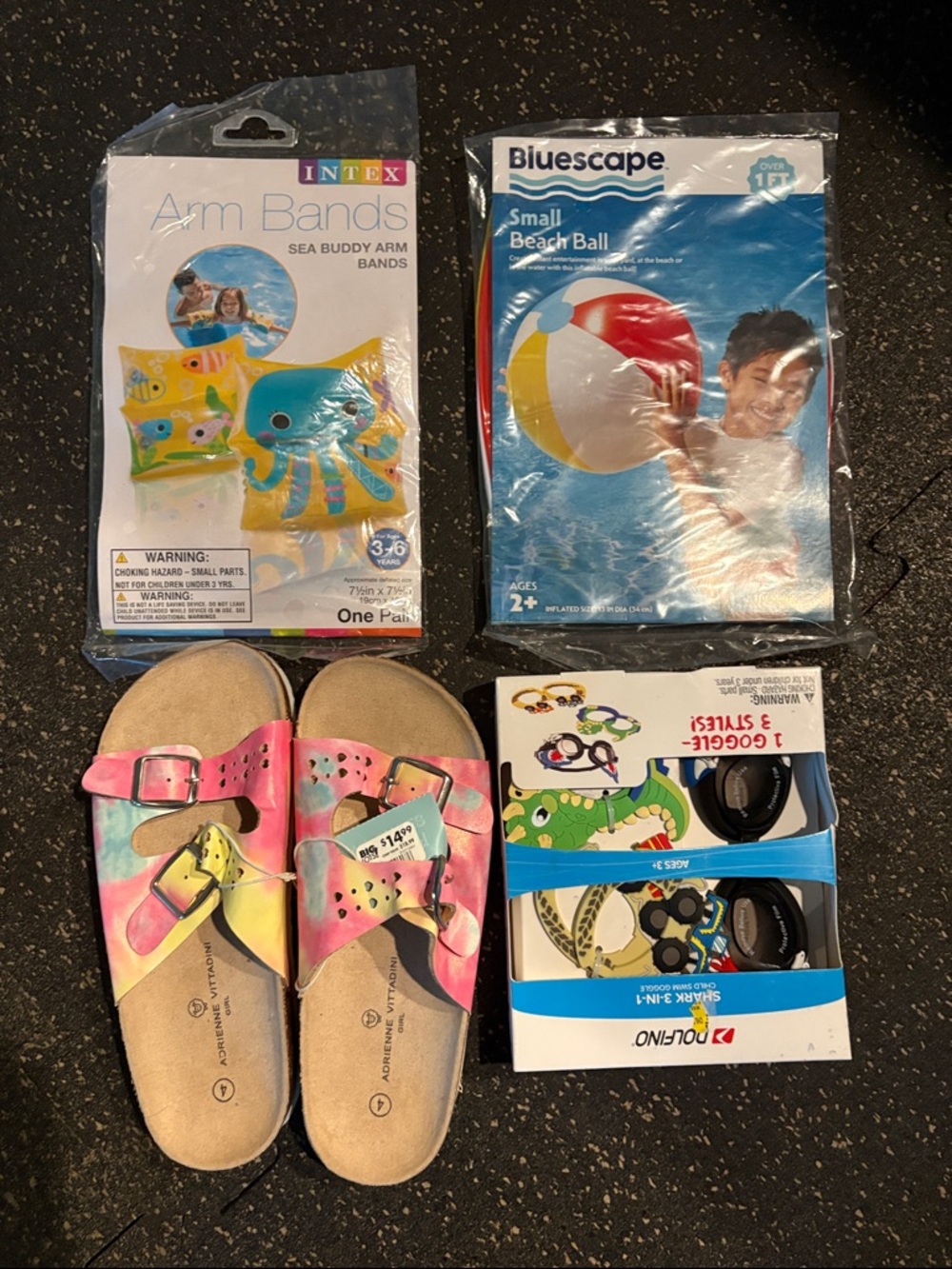 Adrienne Vittadini Kids Tie-Dye Slide Sandals in Pink Yellow Blue